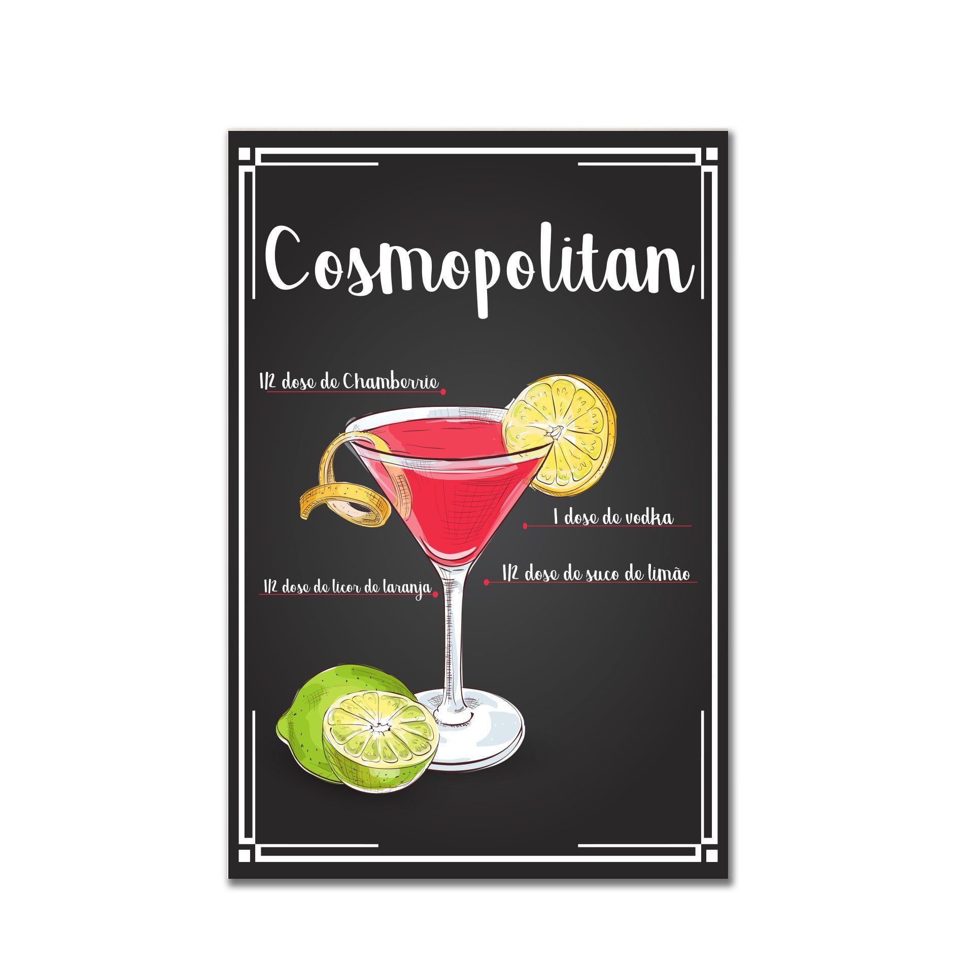 Placa Decorativa MDF Receitas de Drink Cosmopolitan