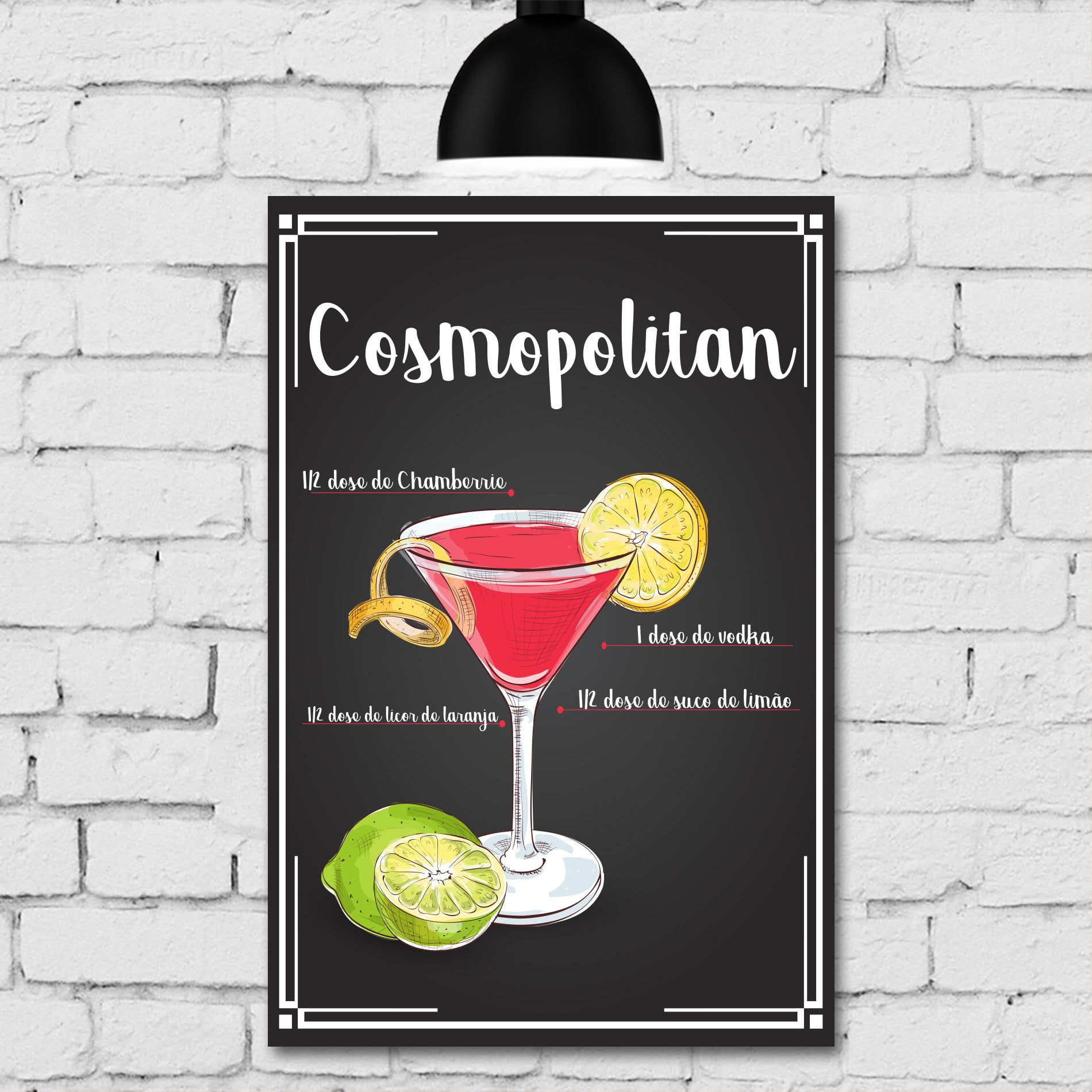 Placa Decorativa MDF Receitas de Drink Cosmopolitan