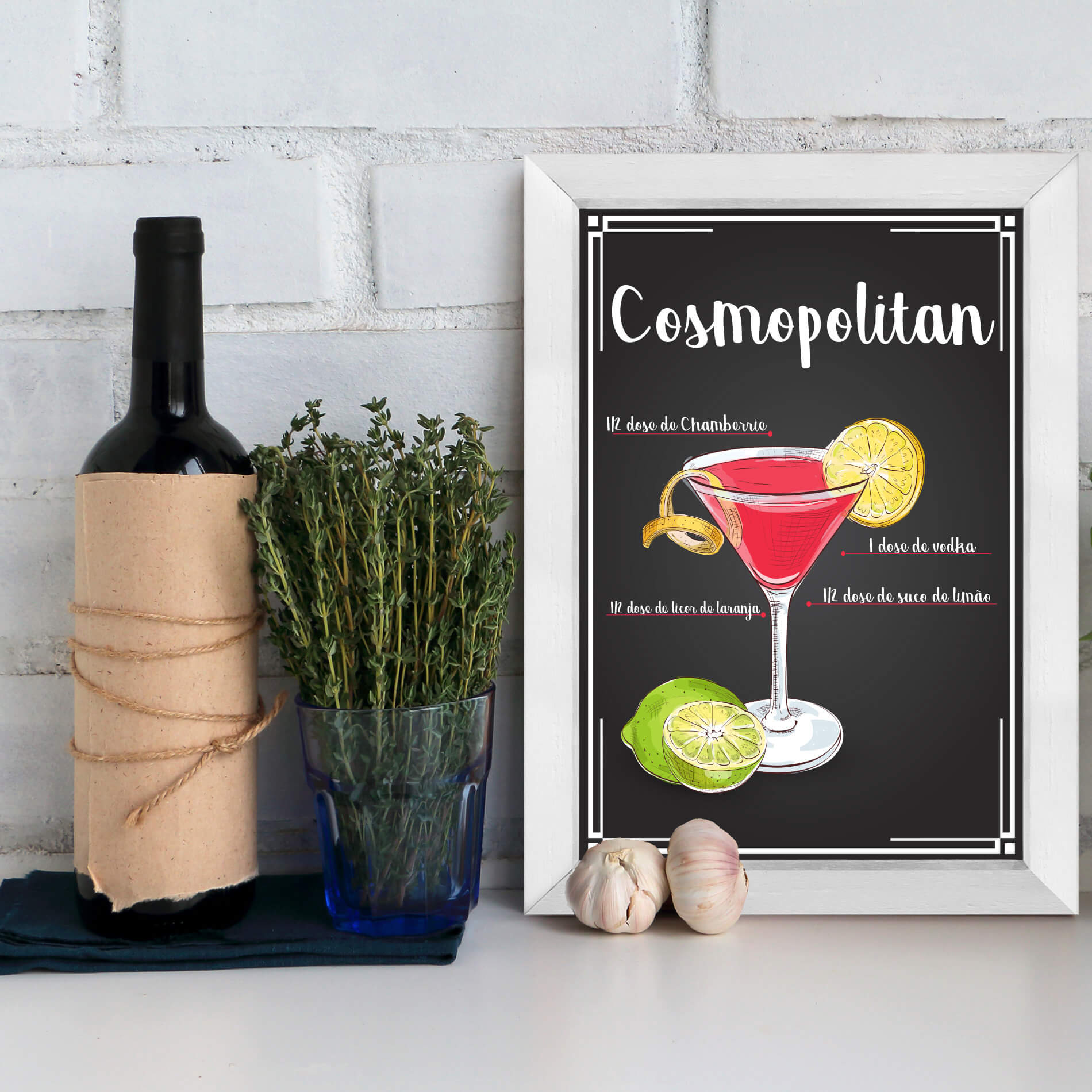 Quadro Bebida Cosmopolitan 22x32cm Moldura Branca