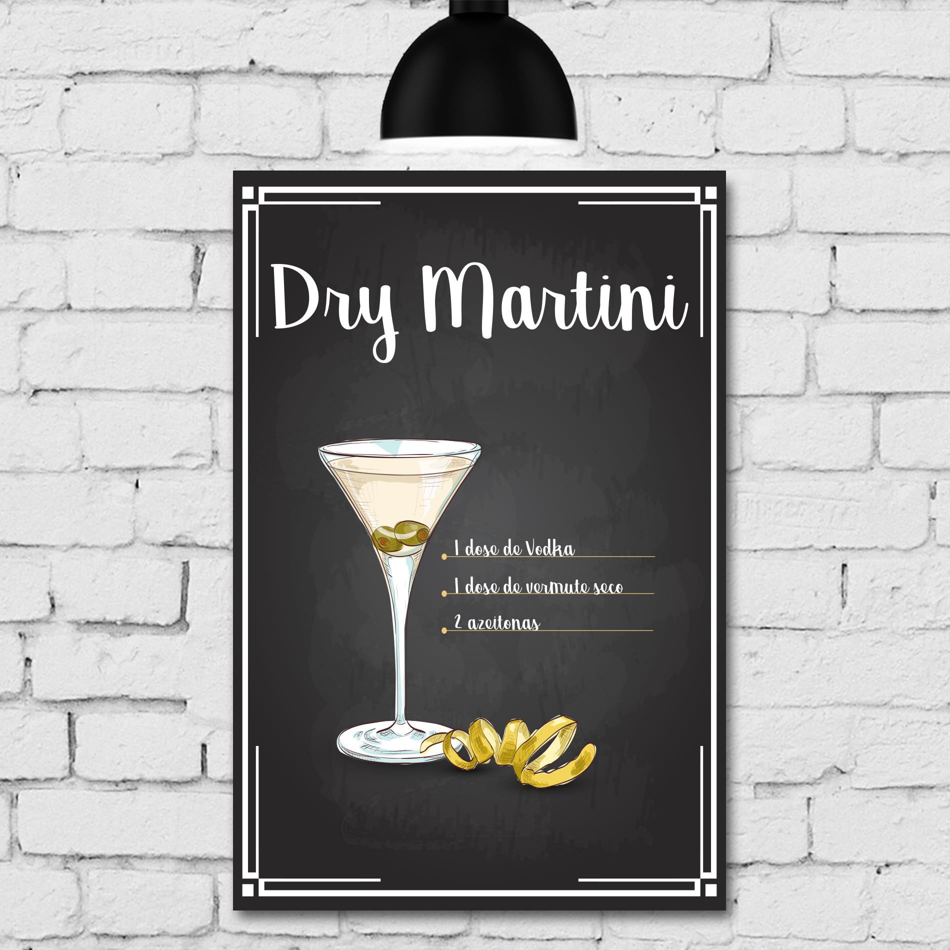 Placa Decorativa MDF Receitas de Drink Dry Martini