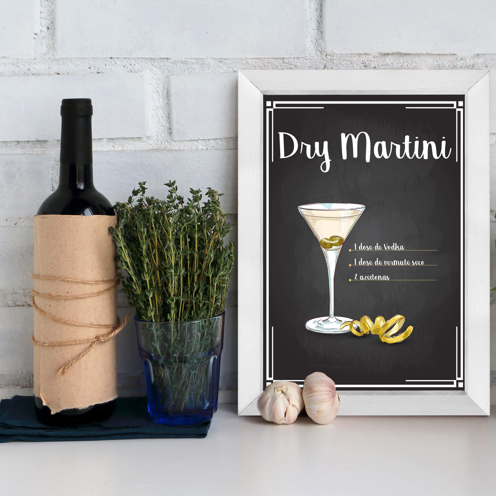 Quadro Decorativo Bebida Martini 22x32cm Moldura Branca