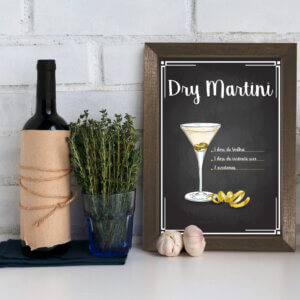 Quadro Decorativo Bebida Martini 22x32cm Moldura Marrom