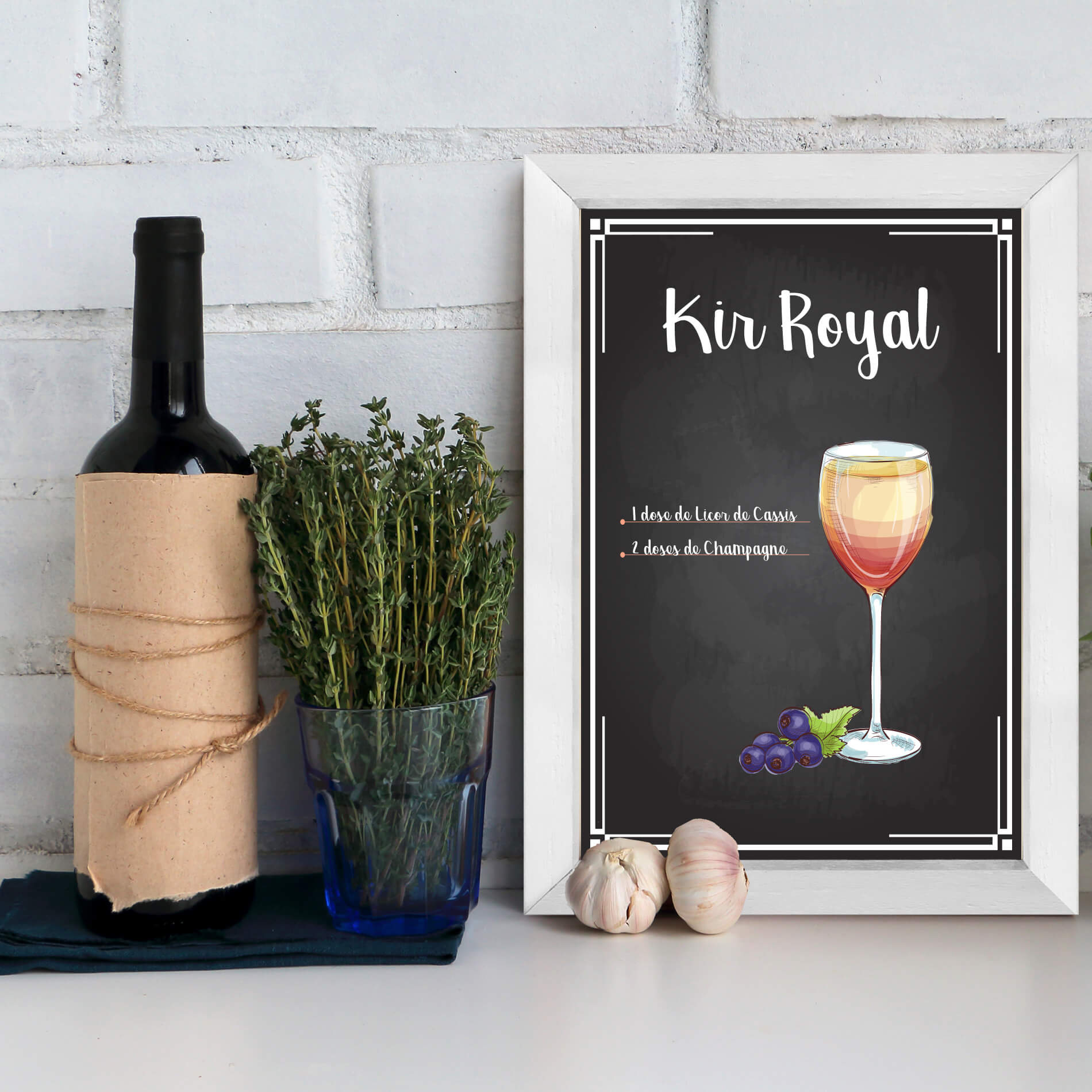 Quadro Decorativo Bebida Kir Royal 22x32cm Moldura Branca