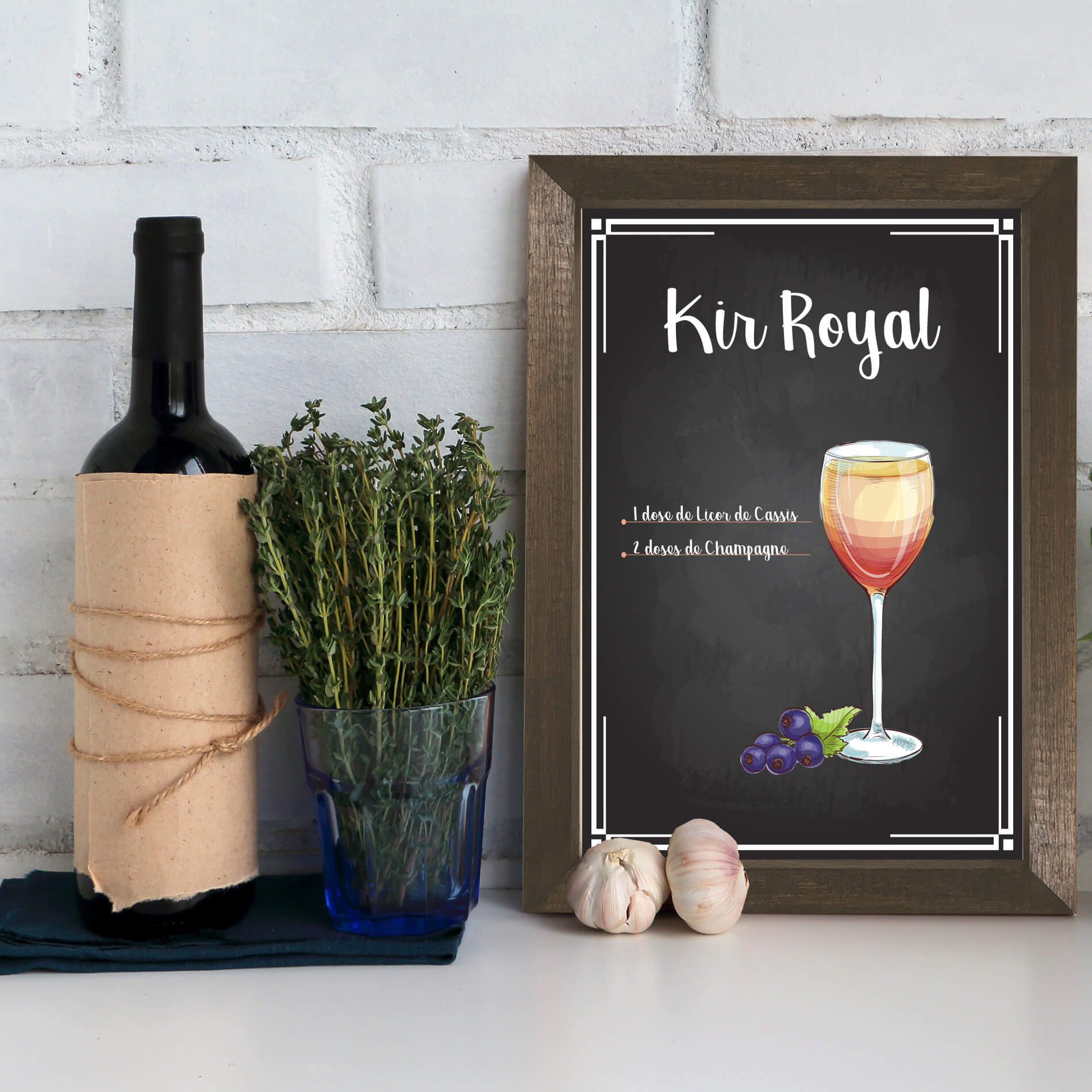 Quadro Decorativo Bebida Kir Royal 22x32 Moldura Marrom