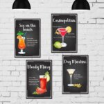 Placa Decorativa MDF Receitas Drinks com Vodka - Kit 4un 20x30cm