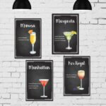 Placa Decorativa MDF Receitas Drinks Taças Kit 4un 30x40cm