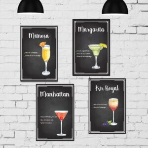 Kit Placa Decorativa MDF Receitas Drinks Taças
