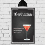 Placa Decorativa MDF Receitas de Drink Manhattan 30x40