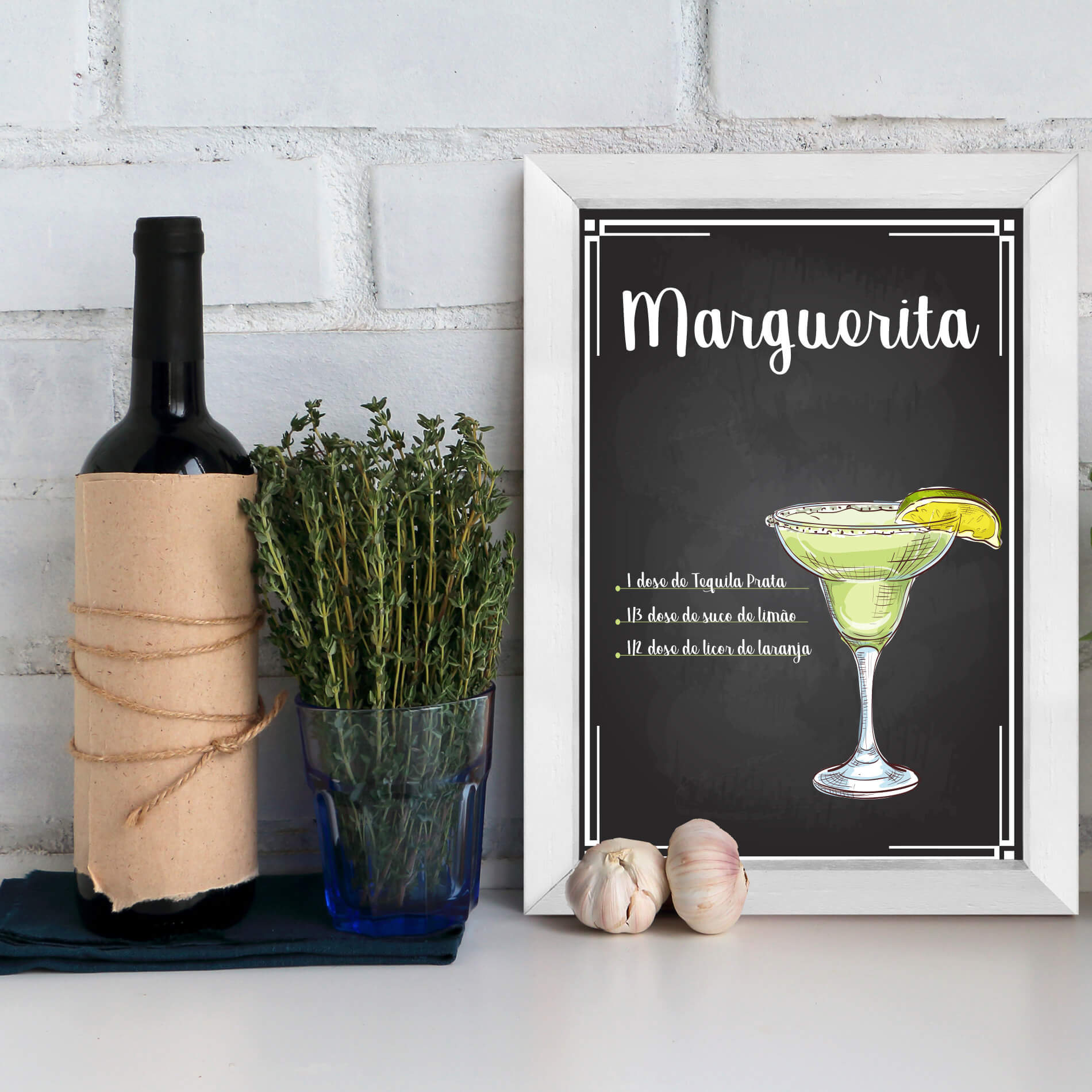 Quadro Bebida Margarita 22x32cm Moldura Branca