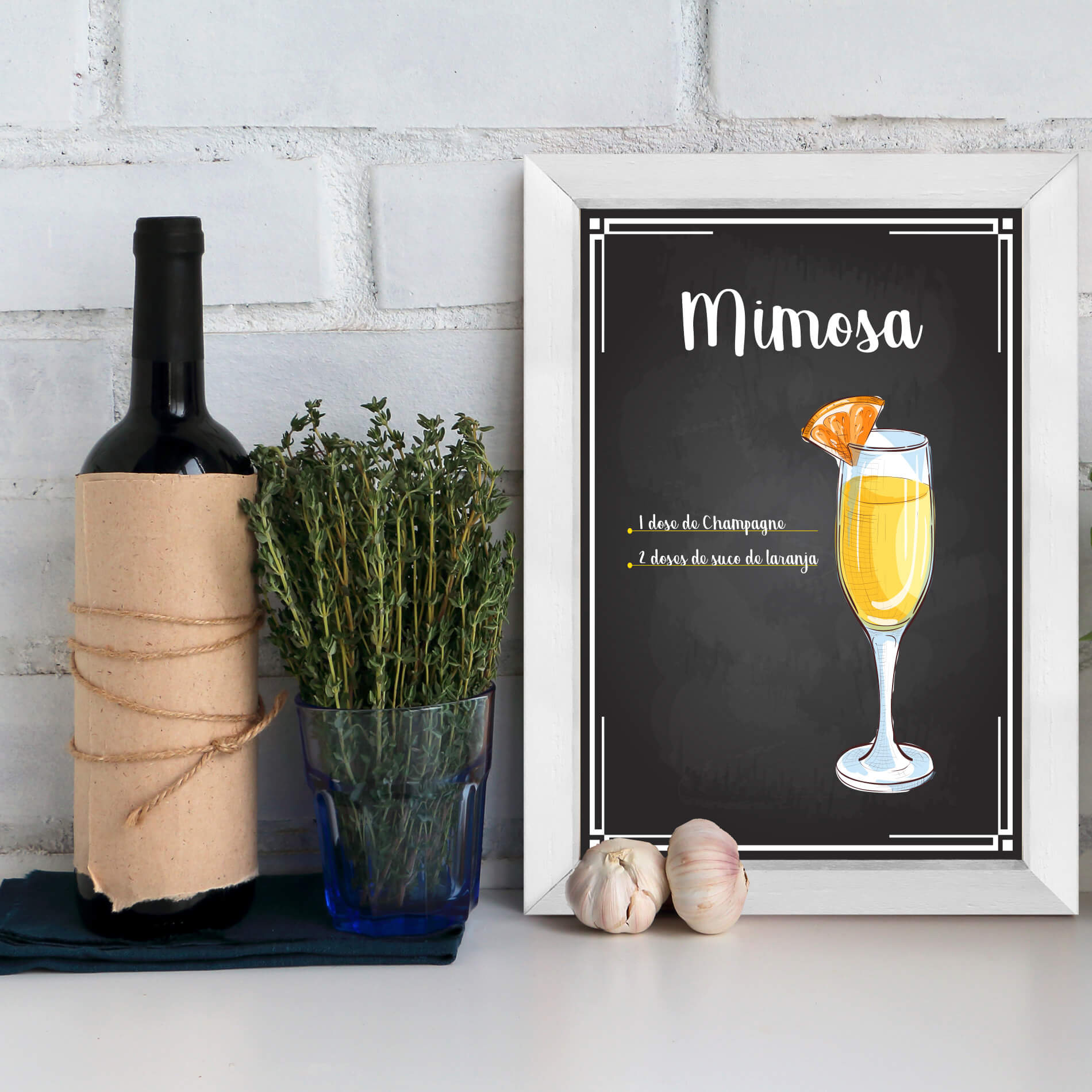 Quadro Decorativo Bebida Mimosa 22x32cm Moldura Branca