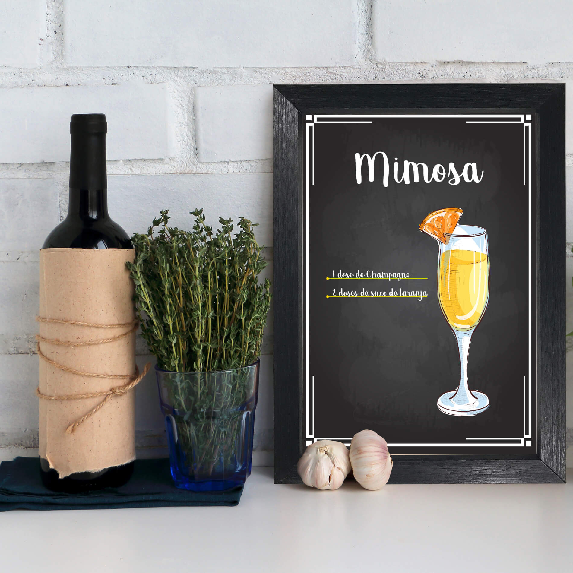 Quadro Decorativo Bebida Mimosa 22x32cm Moldura Preta