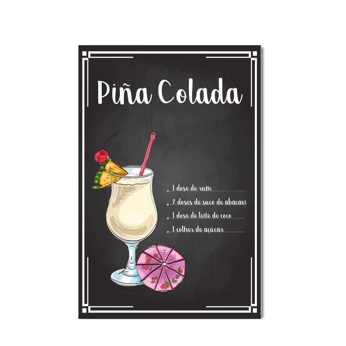 Placa Decorativa MDF Receitas de Drink Piña Colada