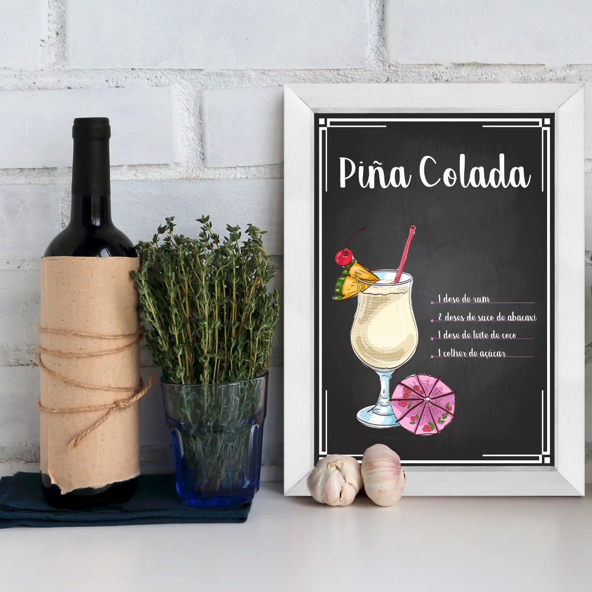 Quadro Bebida Piña Colada Moldura Branca