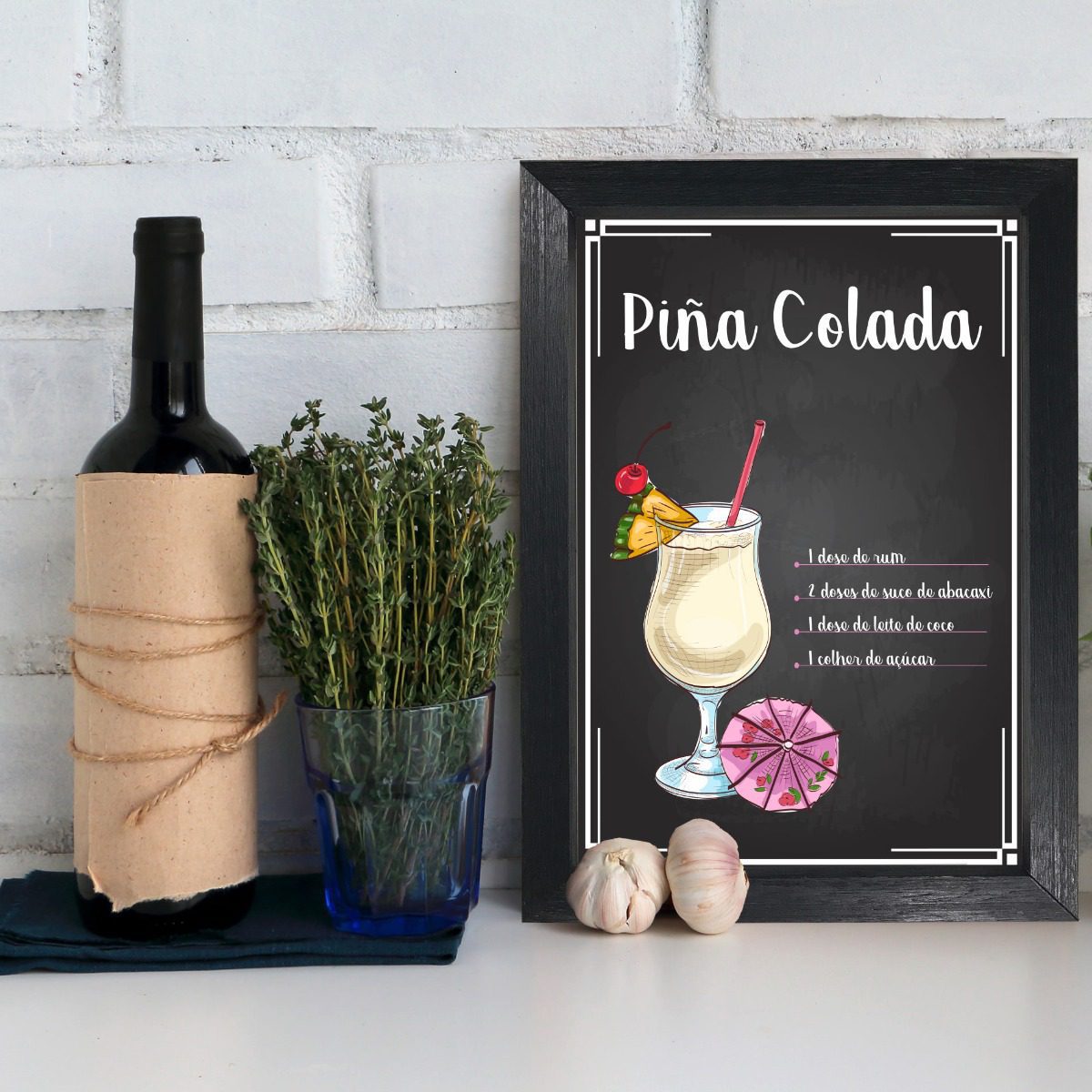 Quadro Bebida Piña Colada Moldura Preta