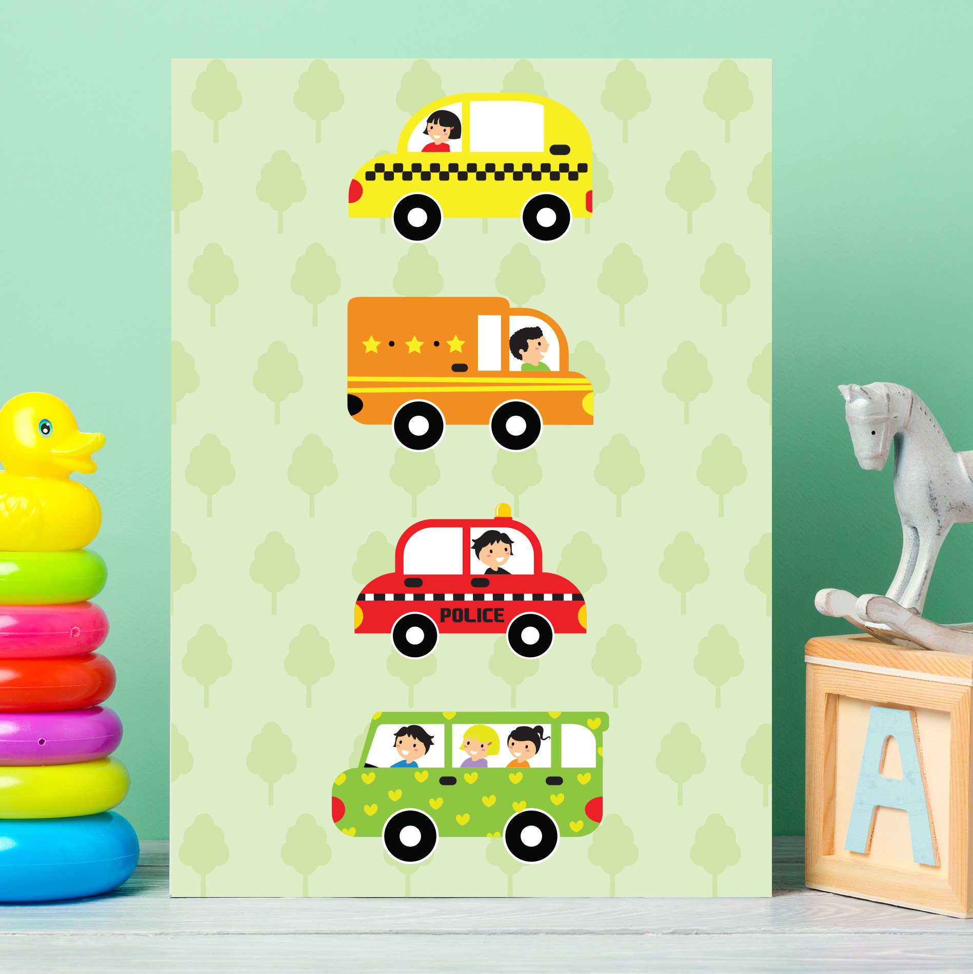 Kit Placa Decorativa MDF Infantil Carros na Cidade 4un