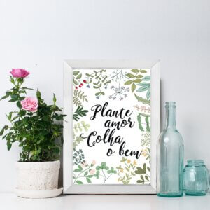 Quadro Decorativo com Moldura Branca Plante amor