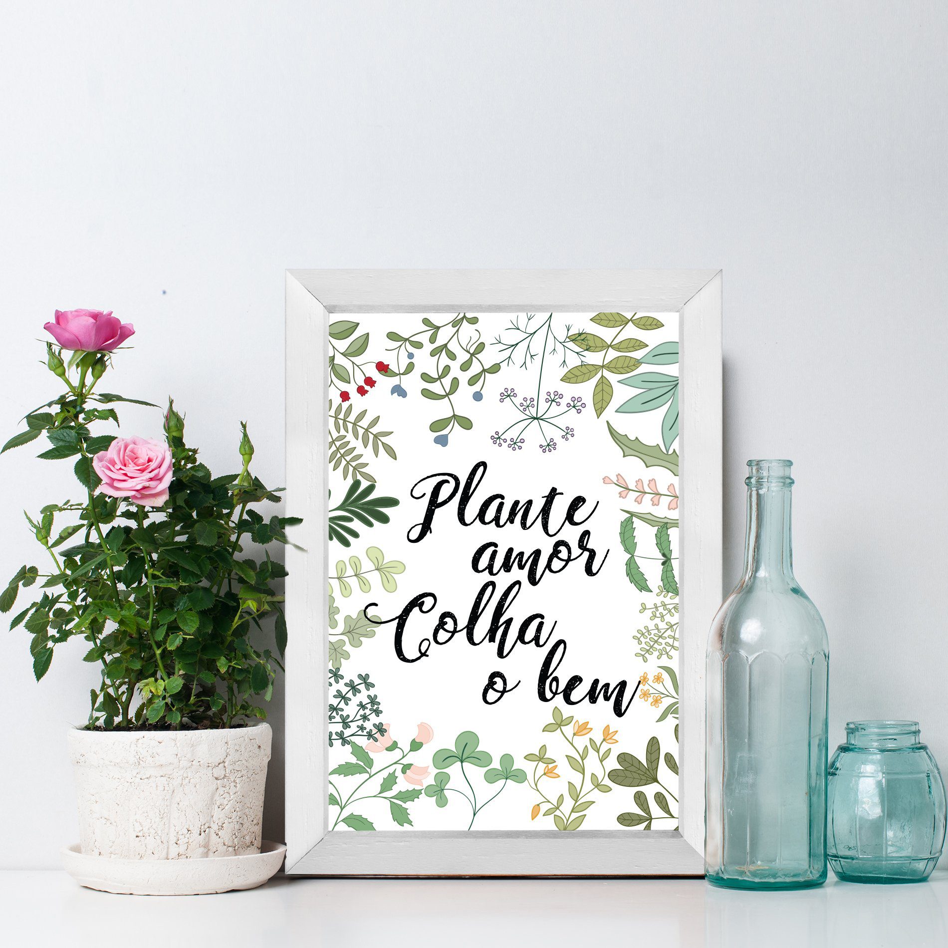 Quadro Decorativo com Moldura Branca Plante amor