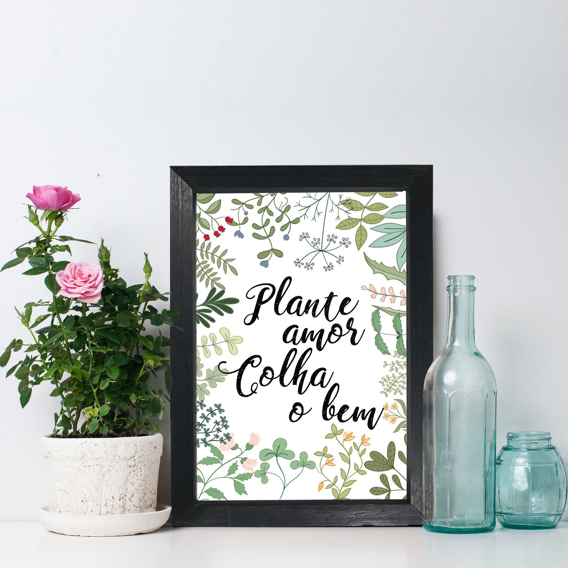 Quadro Decorativo com Moldura Preta Plante amor