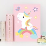 Placa Decorativa MDF Infantil Unicornio e Borboleta