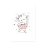 Placa Decorativa Elefante Rosa Bailarina e Estrelas 30x40cm