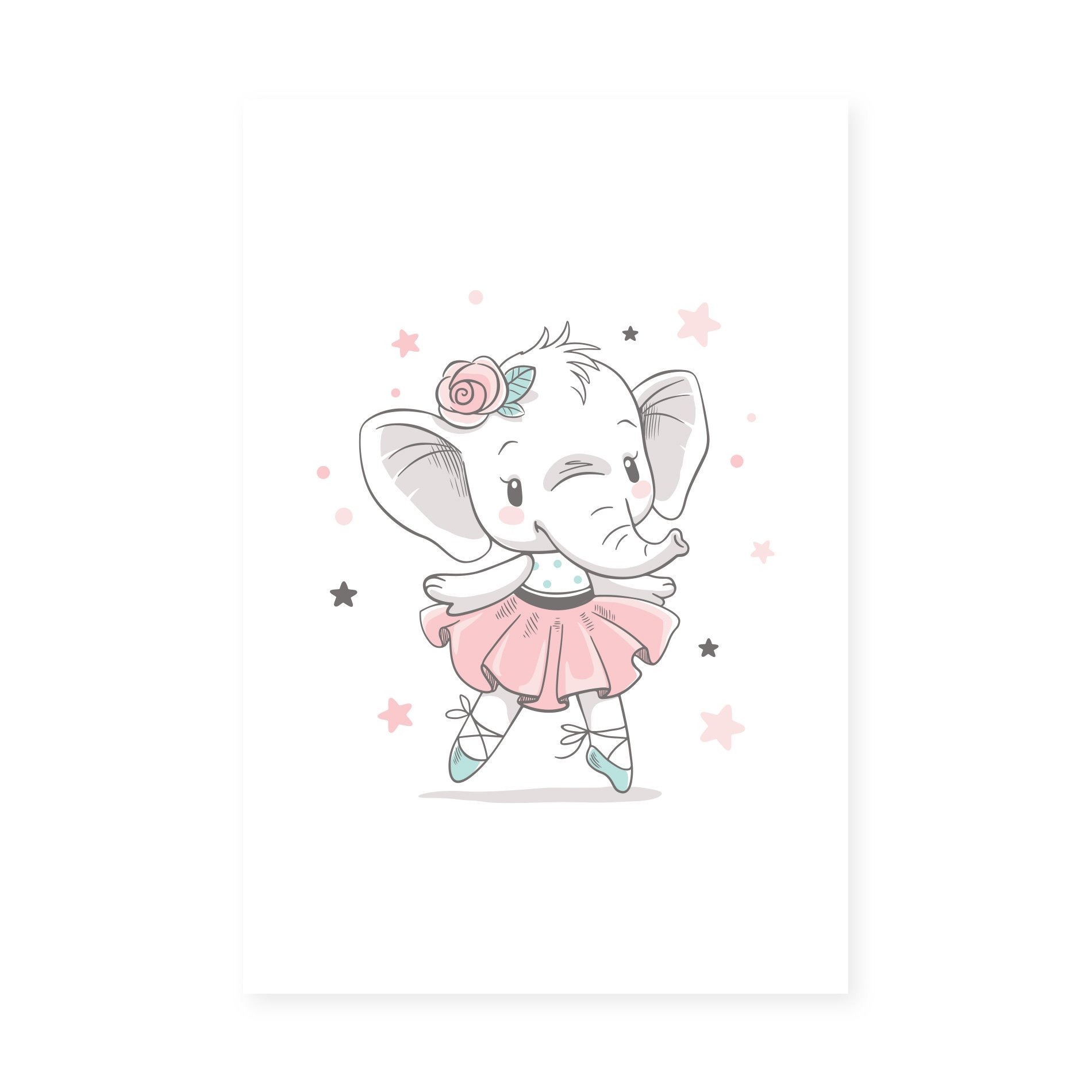 Placa Decorativa Elefante Rosa Bailarina e Estrelas 30x40cm