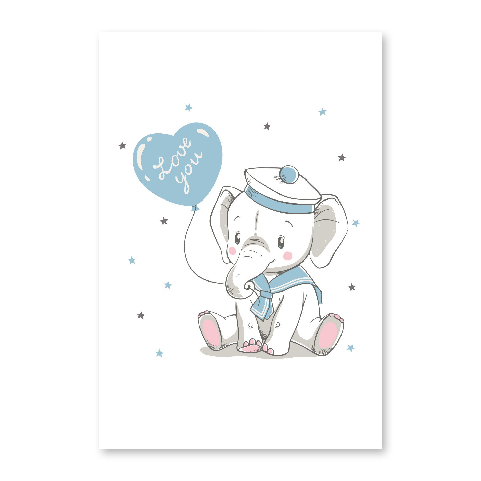 Placa Decorativa Elefante e Balão Azul 20x30cm