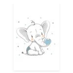 Placa Decorativa Elefante e Coração Azul 20x30cm