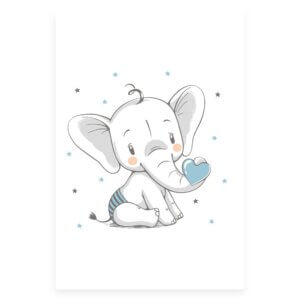 Placa Decorativa Elefante e Coração Azul 30x40cm