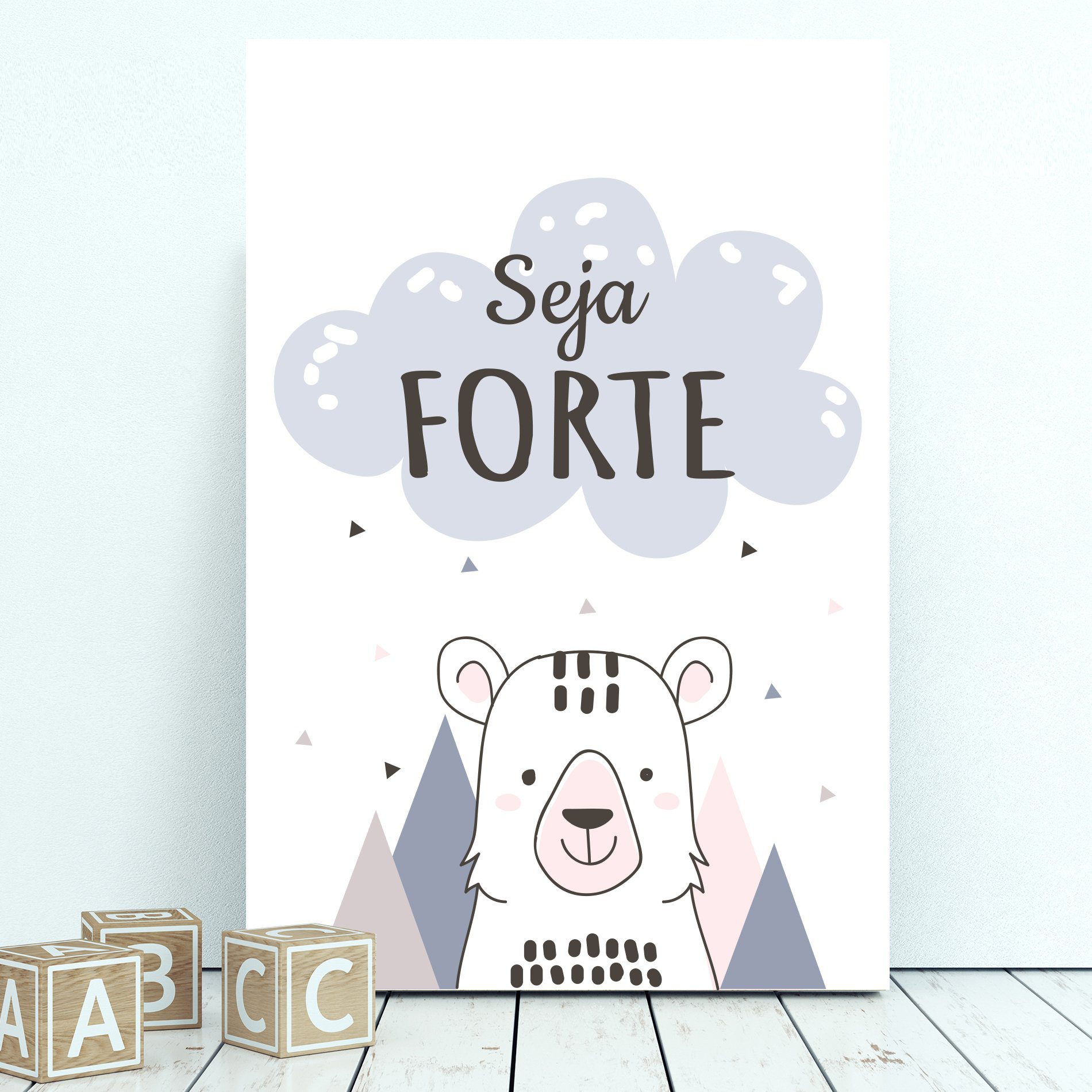 Placa Decoração Escandinava MDF Ursinho 30x40cm