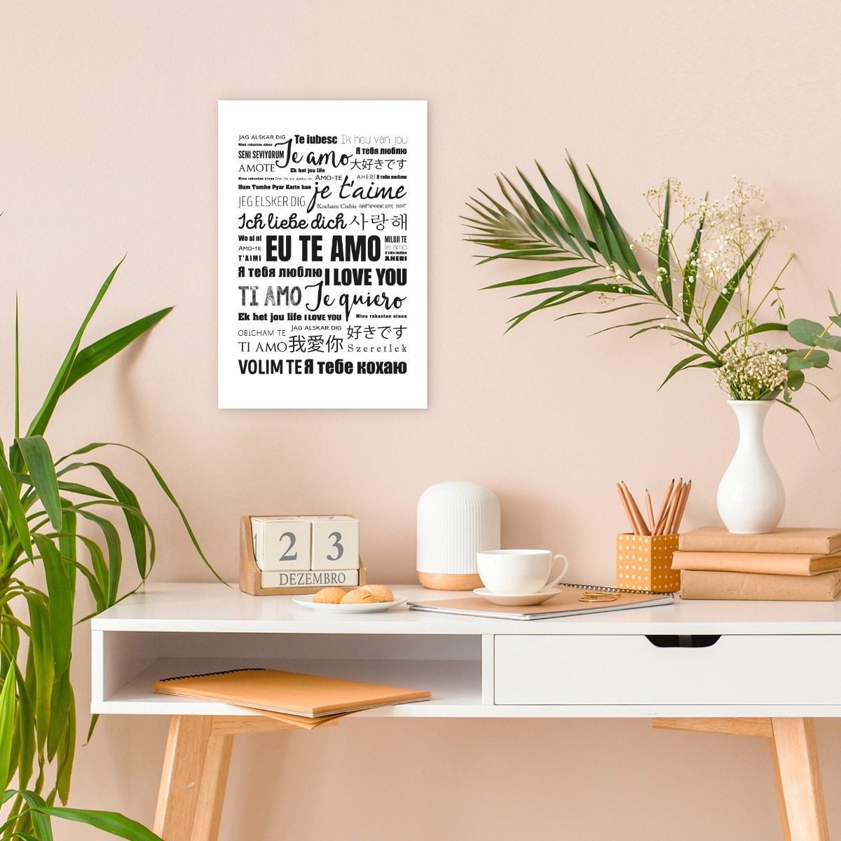 Placa Decorativa Eu Te Amo Idiomas 20x30cm