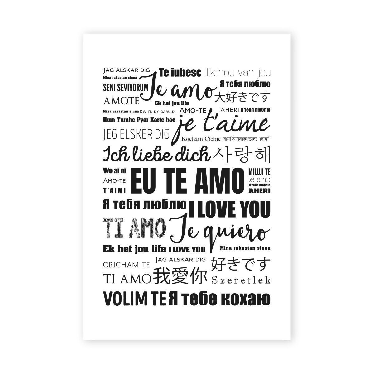 Placa Decorativa Eu Te Amo Idiomas 30x40cm
