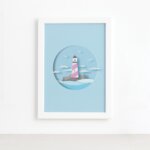 Quadro Farol Praia Infantil Moldura Branca 22x32cm