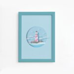 Quadro Farol Praia Infantil Moldura Azul 22x32cm