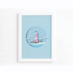 Quadro Farol Praia Infantil Moldura Branca 33x43cm