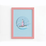 Quadro Farol Praia Infantil Moldura Rosa 22x32cm