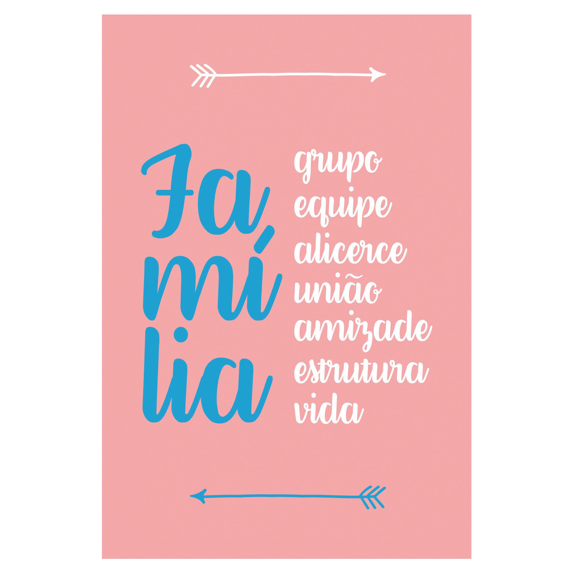 Placa Decorativa MDF Frase Familia Rosa 20x30cm