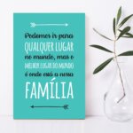 Placa Decorativa MDF Frase Familia Turquesa 30x40cm