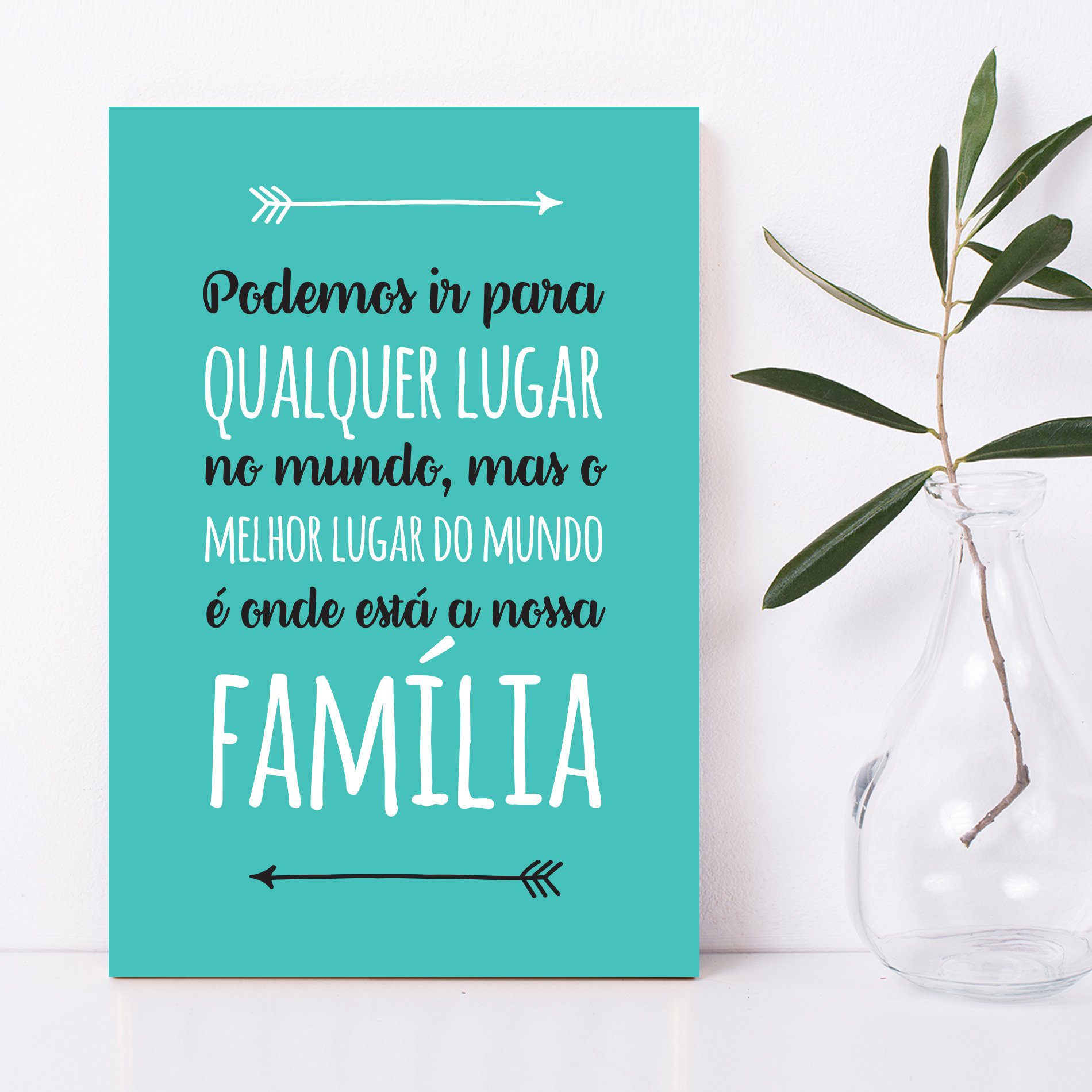 Placa Decorativa MDF Frase Família Turquesa