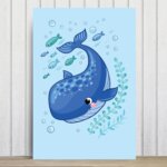 Placa Decorativa MDF Infantil Fundo do Mar Baleia 20x30cm