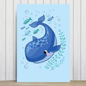 Placa Decorativa MDF Infantil Fundo do Mar Baleia 20x30cm