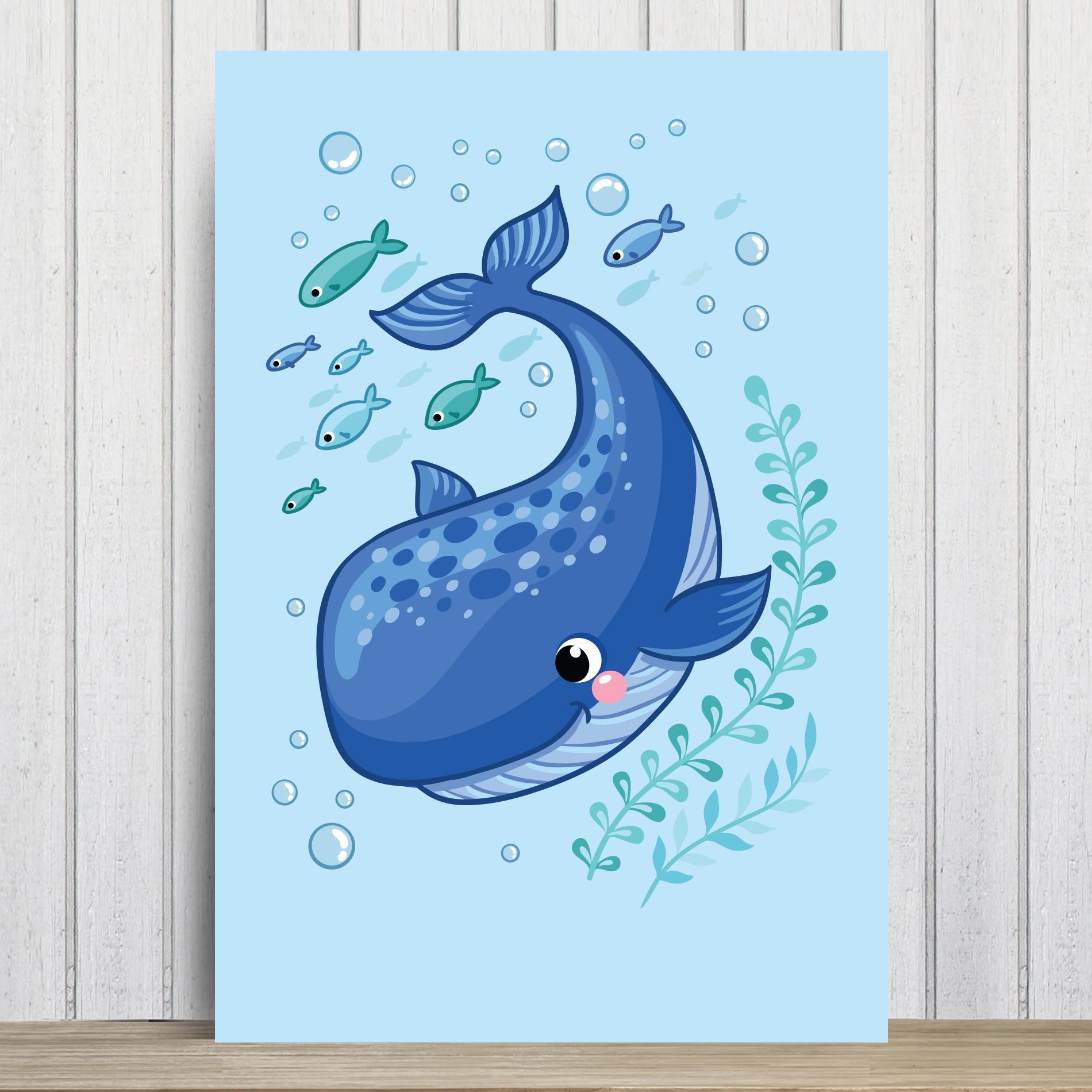 Placa Decorativa MDF Infantil Fundo do Mar Baleia 20x30cm