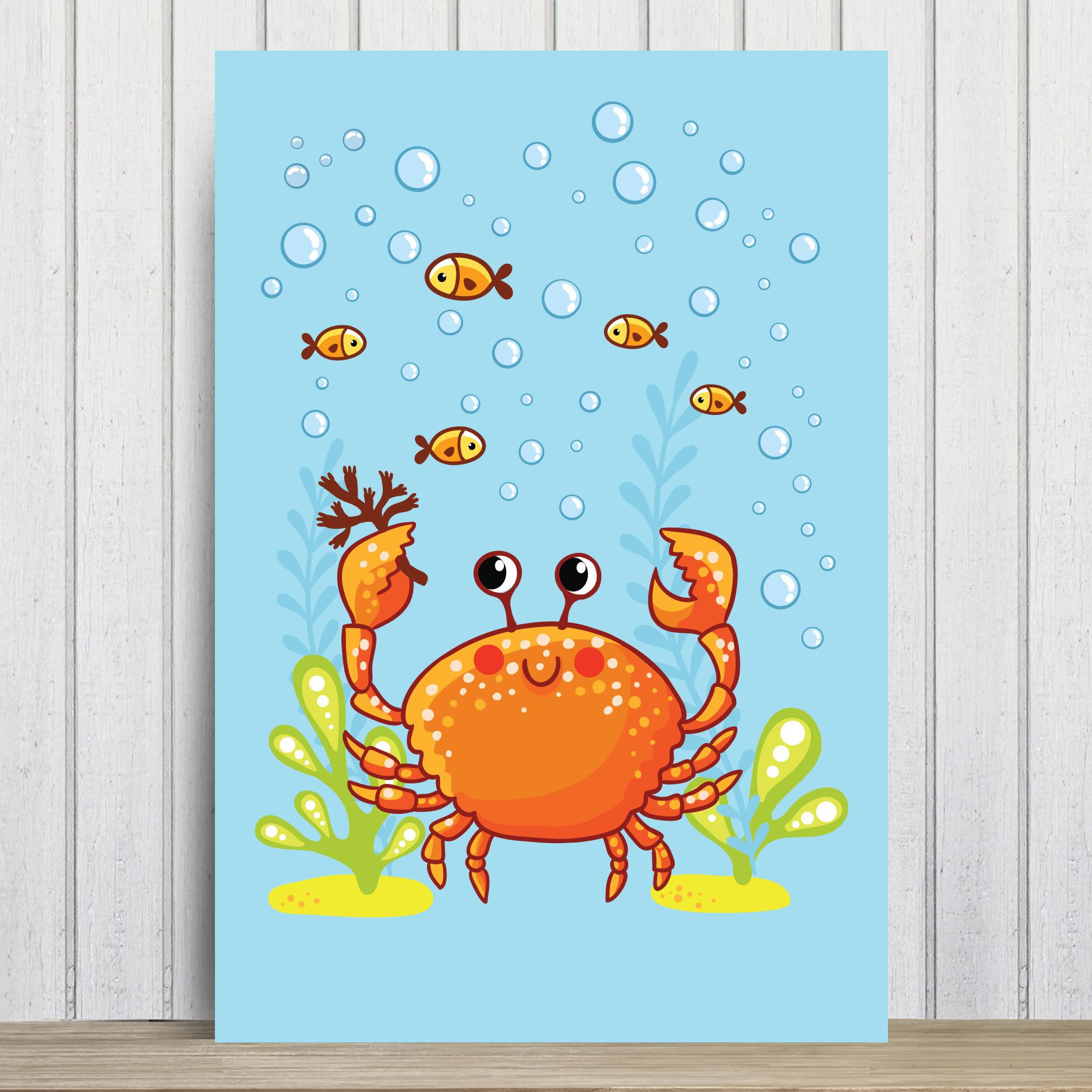 Placa Decorativa MDF Infantil Fundo do Mar Caranguejo 20x30
