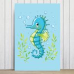 Placa Decorativa Infantil Fundo do Mar Cavalo Marinho 20x30