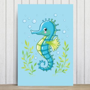 Placa Decorativa Infantil Fundo do Mar Cavalo Marinho 20x30