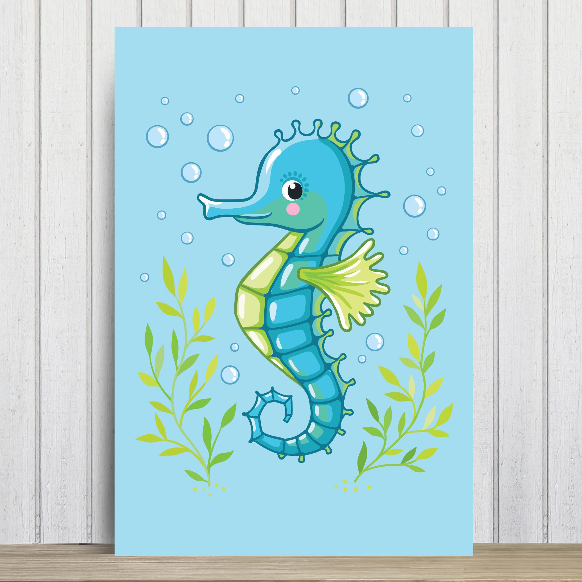 Placa Decorativa Infantil Fundo do Mar Cavalo Marinho 20x30