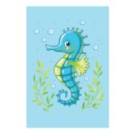 Placa Decorativa Infantil Fundo do Mar Cavalo Marinho 30x40