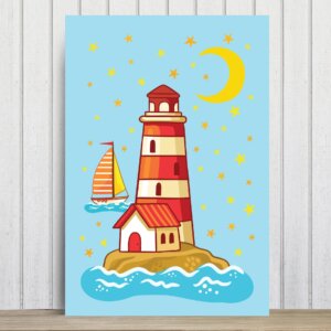 Placa Decorativa MDF Infantil Fundo do Mar Farol 20x30cm
