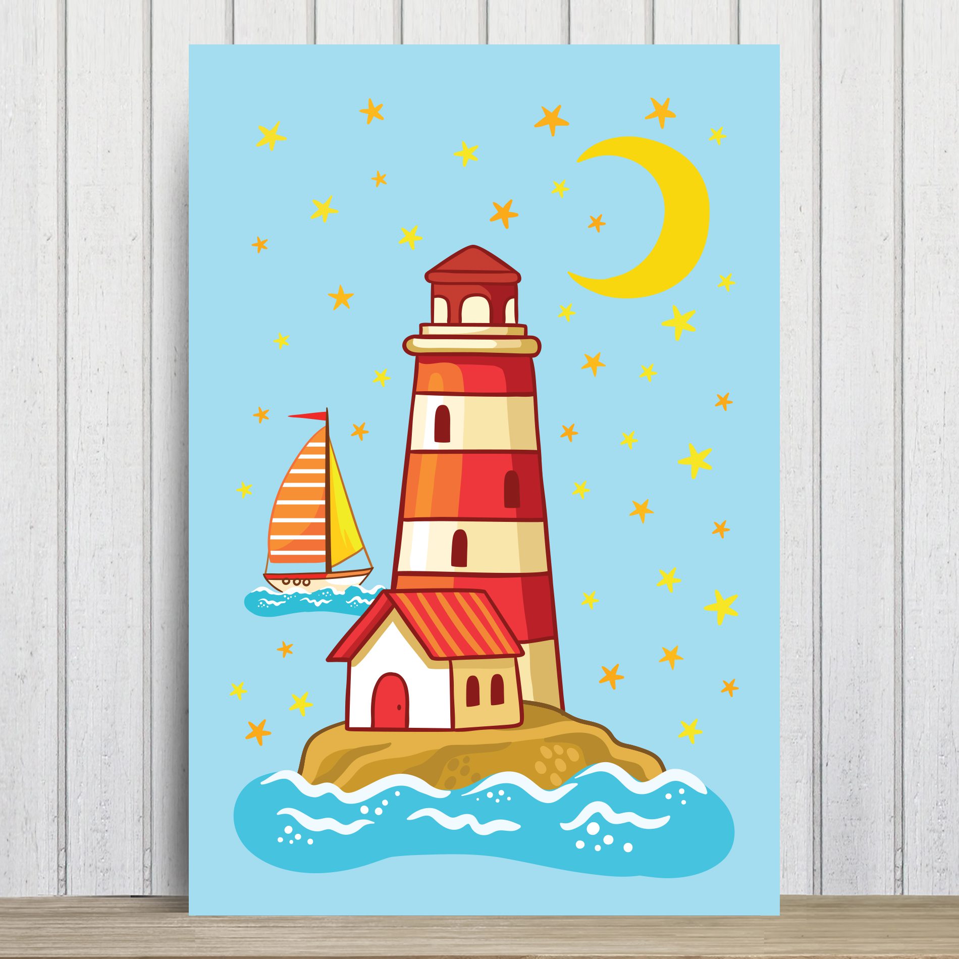 Placa Decorativa MDF Infantil Fundo do Mar Farol 20x30cm