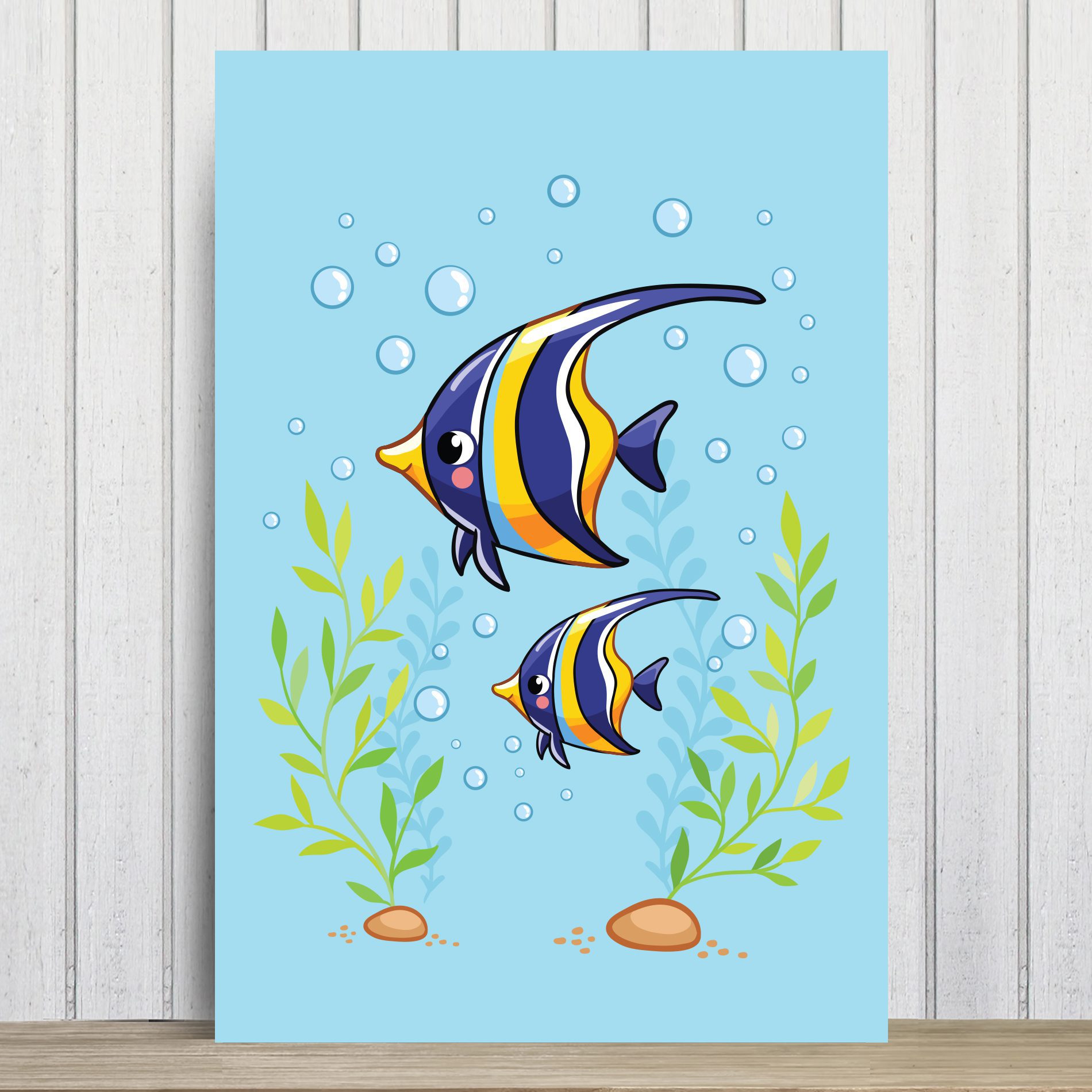 Placa Decorativa MDF Infantil Fundo do Mar Peixe Azul 20x30