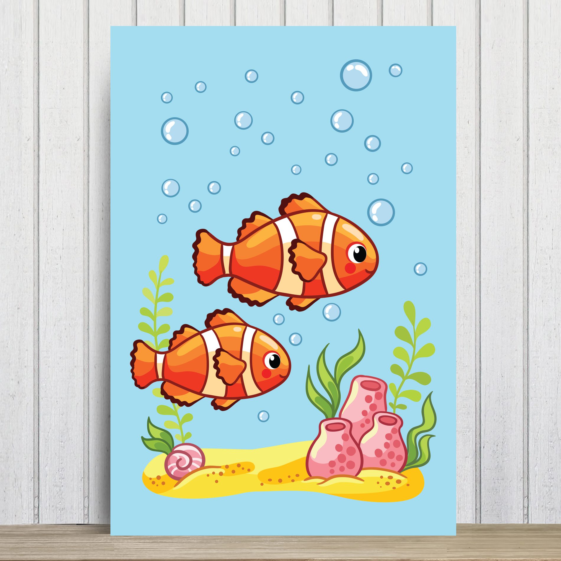 Placa Decorativa Infantil Fundo do Mar Peixes Palhaço 20x30
